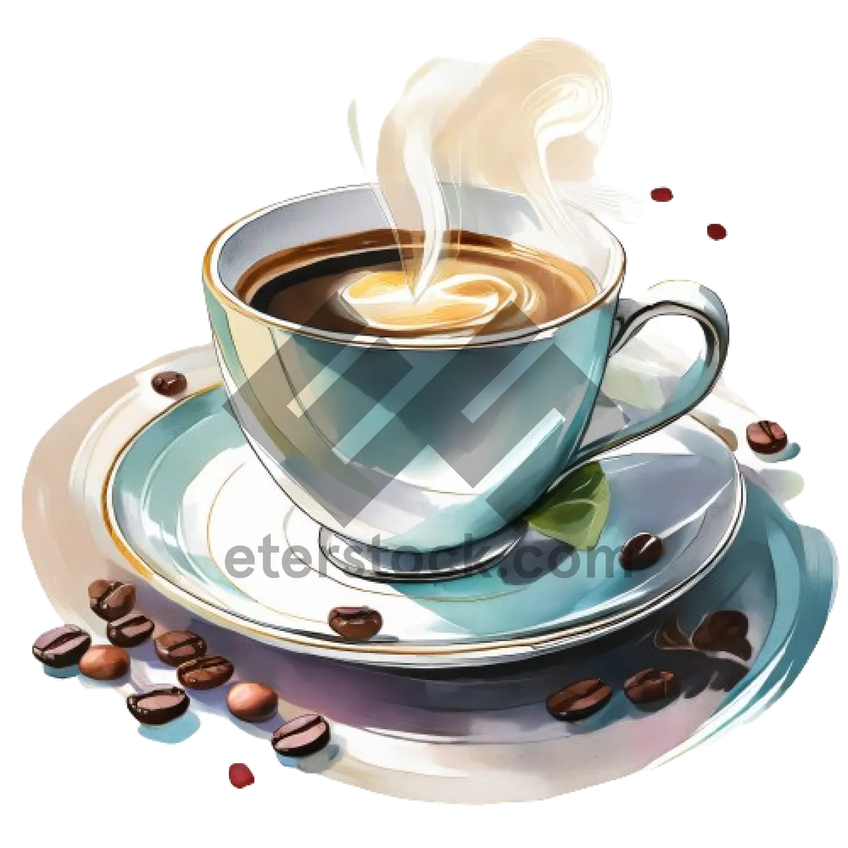 Picture of Hot morning coffee in black cup with saucer