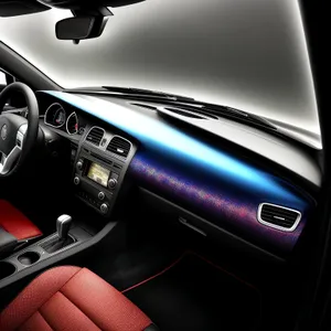 Modern car interior with chrome gearshift and steering wheel