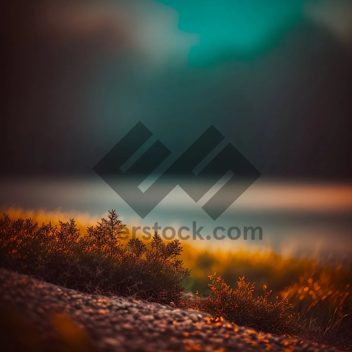 Picture of Vibrant Sunset Over Rural Meadow: A Serene Sky with Lush Green Grass