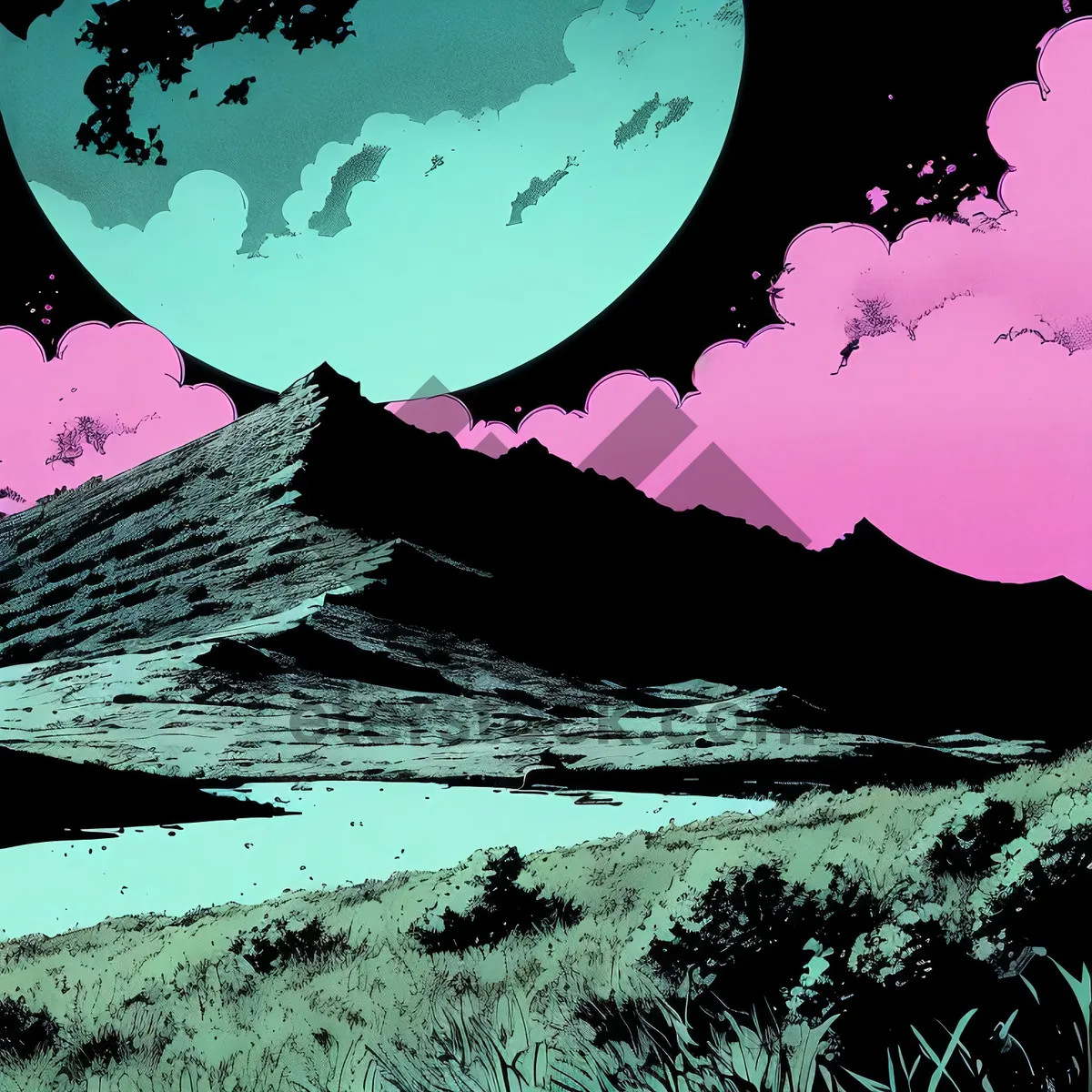 Picture of Nightfall: Lunar Graveyard Design with Earthly Silhouette