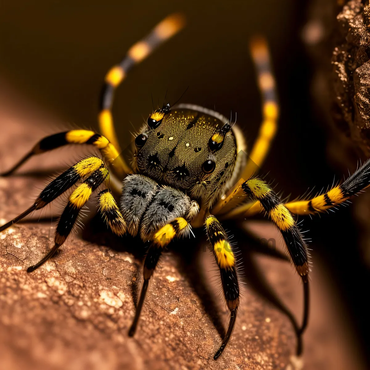 Picture of Black and Gold Garden Spider Perched on Flower.