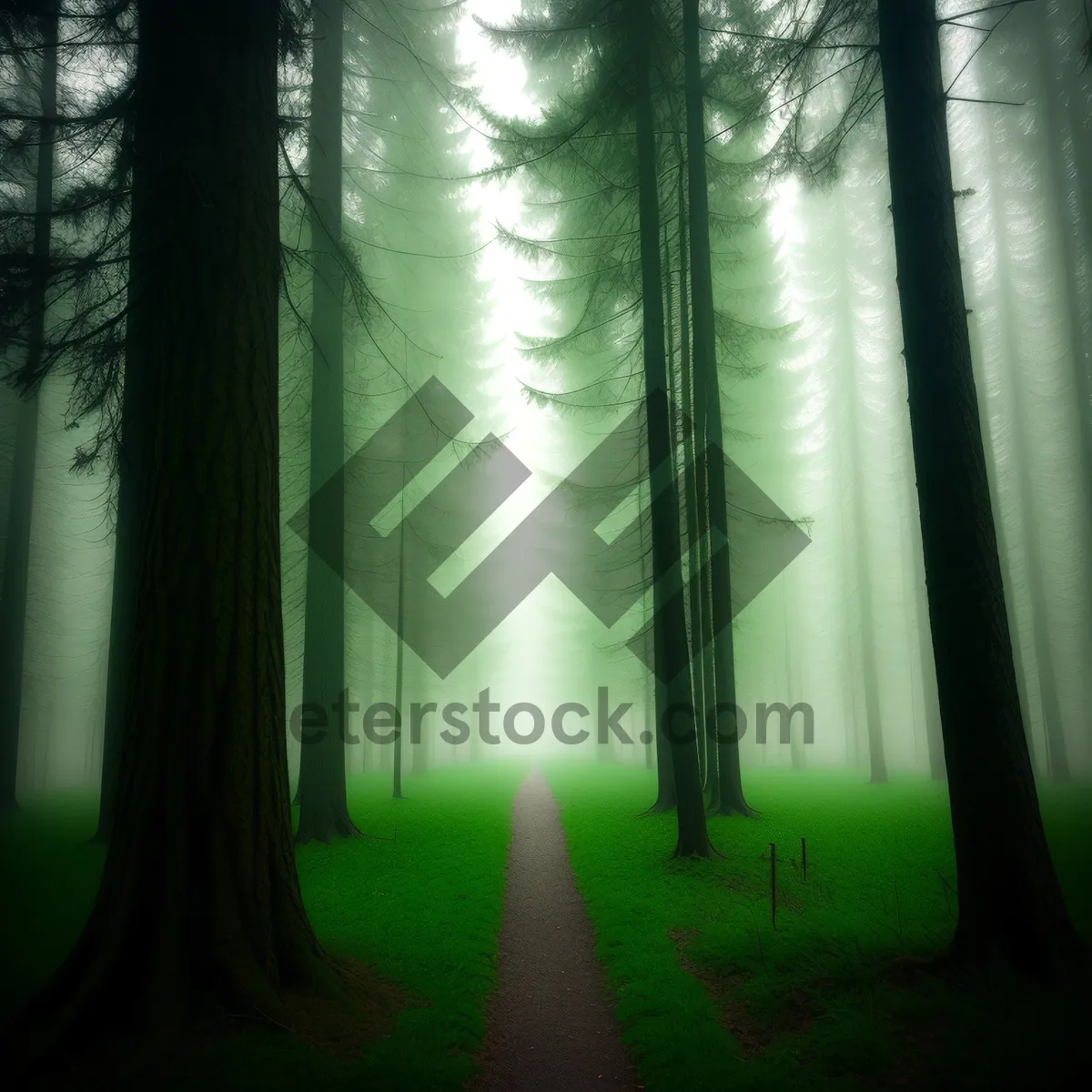 Picture of Enchanting Forest Landscape with Sunlit Trees