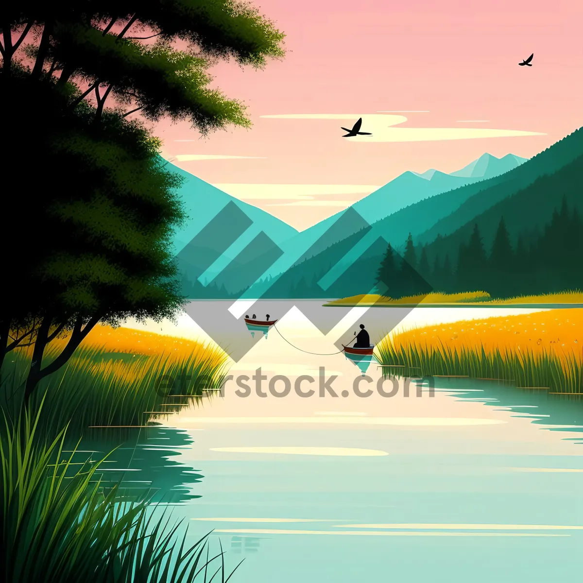 Picture of Golden Horizon: Tranquil Reflections on Summer Lake