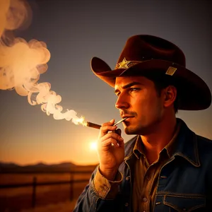 Oriental Cowboy Man Portrait with Hat