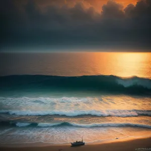 Golden Beach Sunset Over Serene Ocean