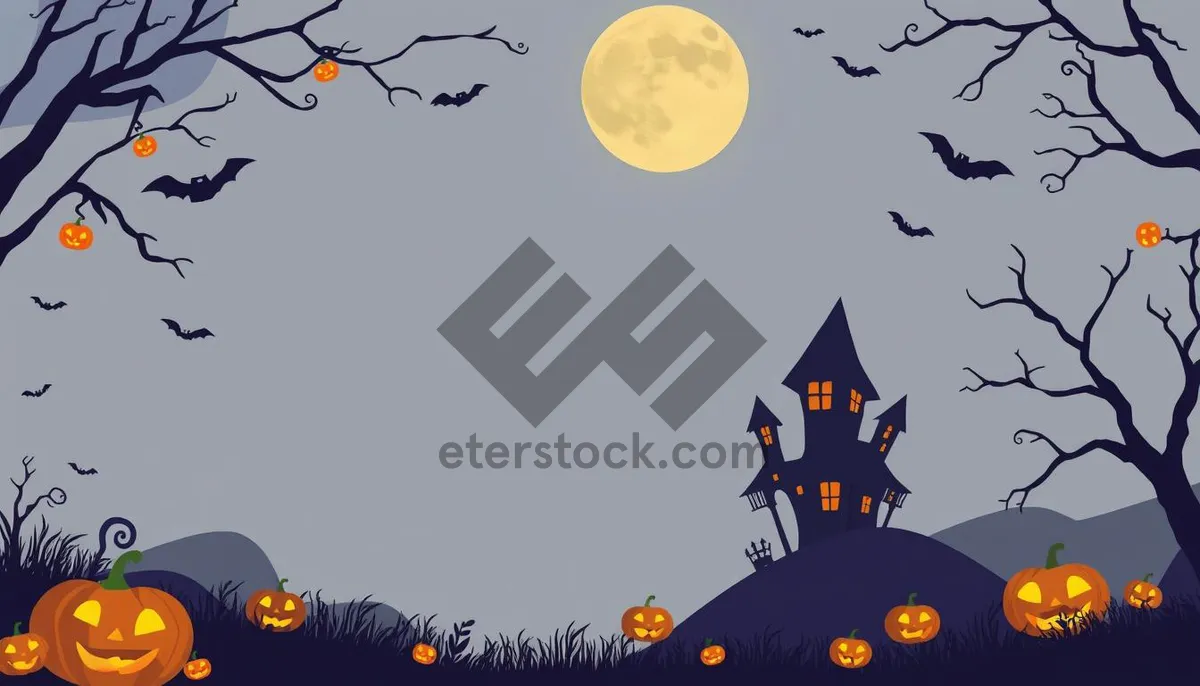 Picture of Silhouette of Pumpkin in Moonlit Cemetery
