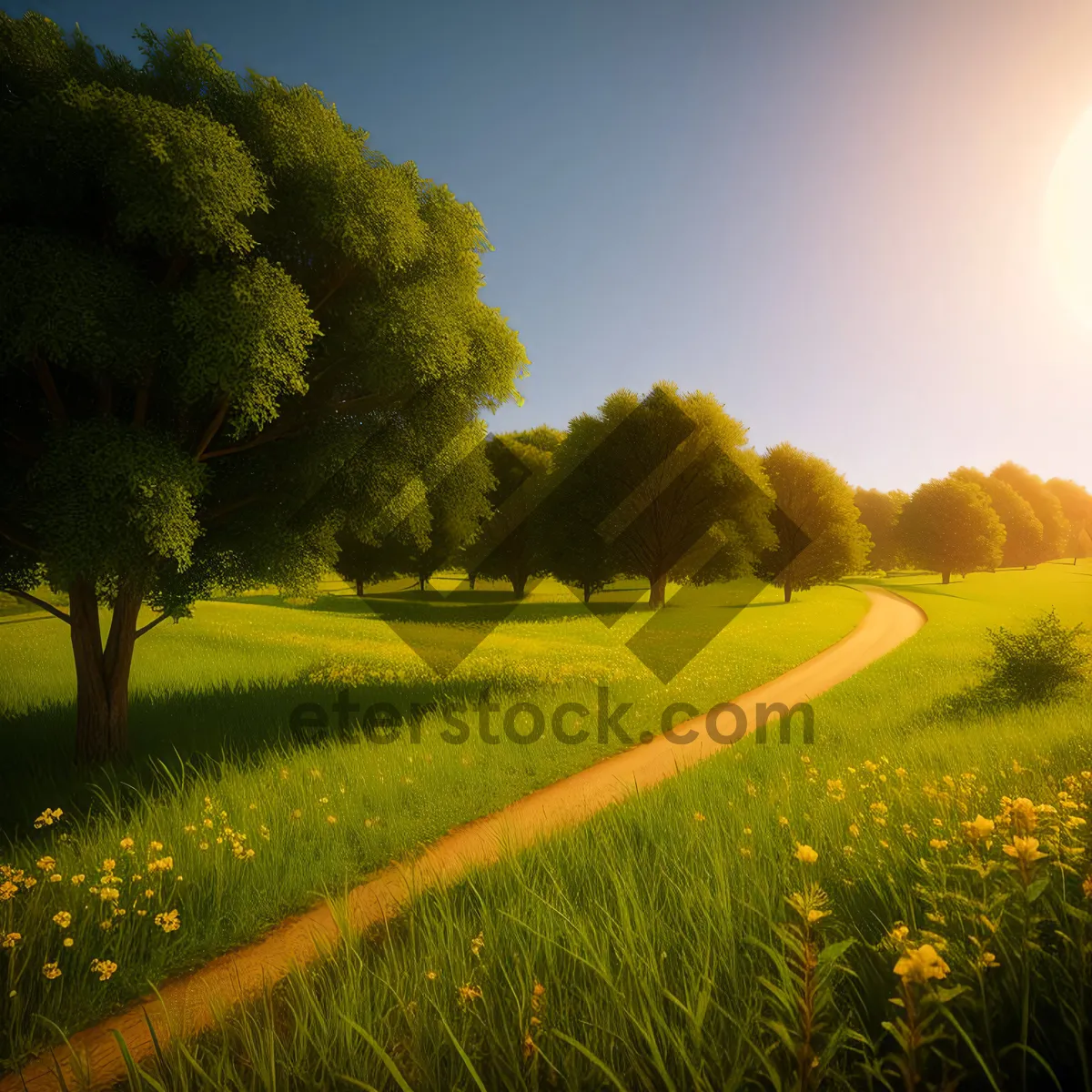 Picture of Idyllic Spring Countryside Landscape with Yellow Rapeseed Fields.