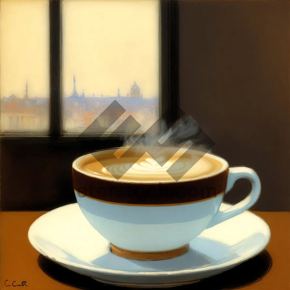 Picture of Steamy Cappuccino on Saucer with Spoon