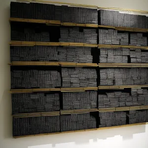 Modern office bookcase with a collection of videotapes