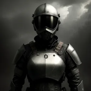 Warrior in Protective Armor and Helmet