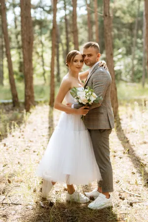 Happy wedding couple smiling on their special day