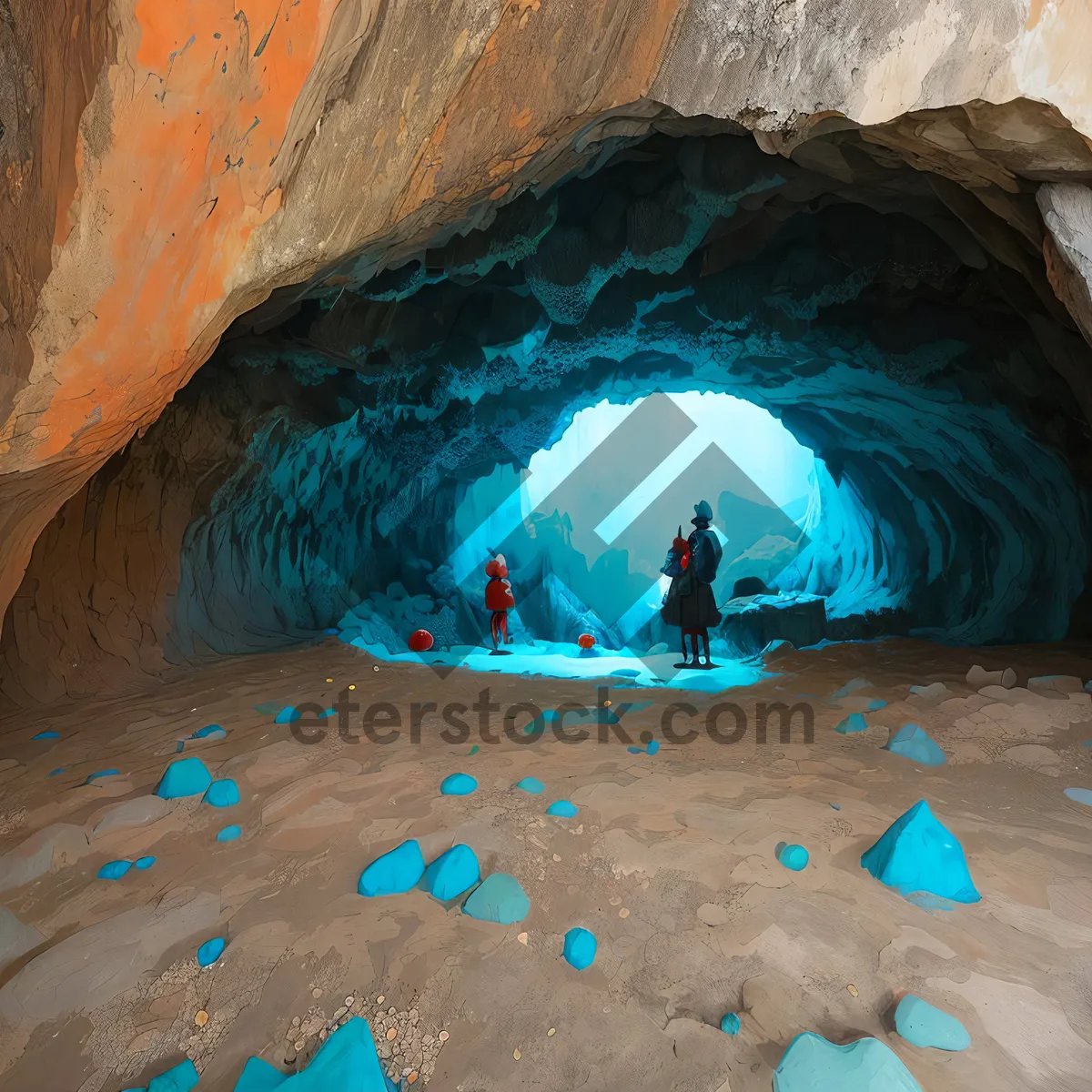 Picture of Chalk drawing of bag in canyon with water