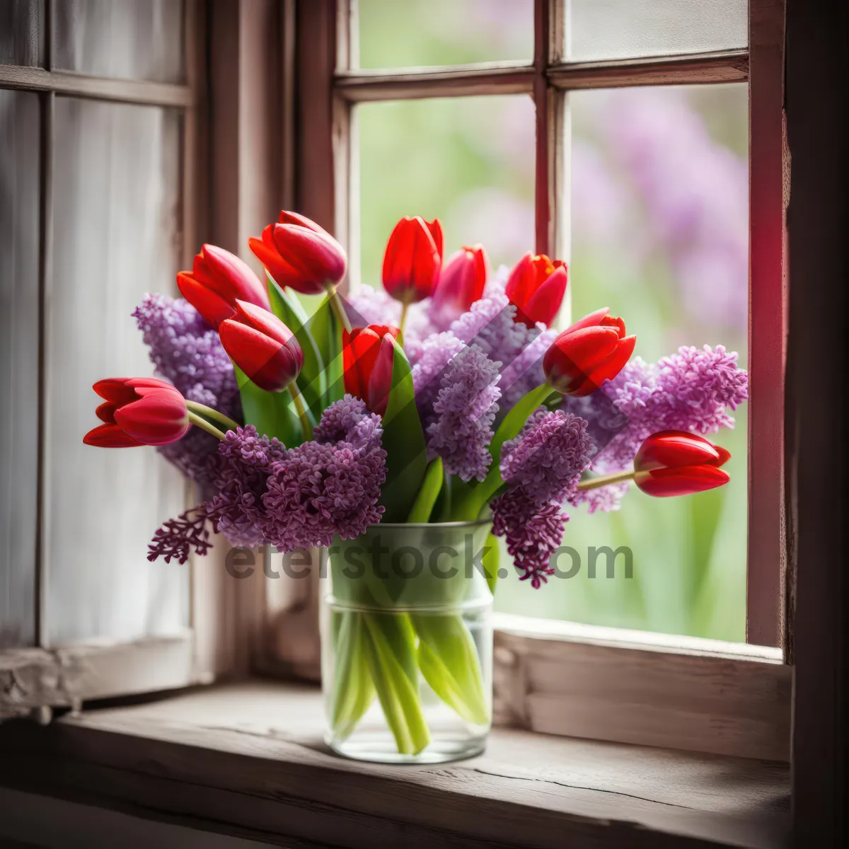 Picture of Romantic Pink Rose Bouquet on Windowsill