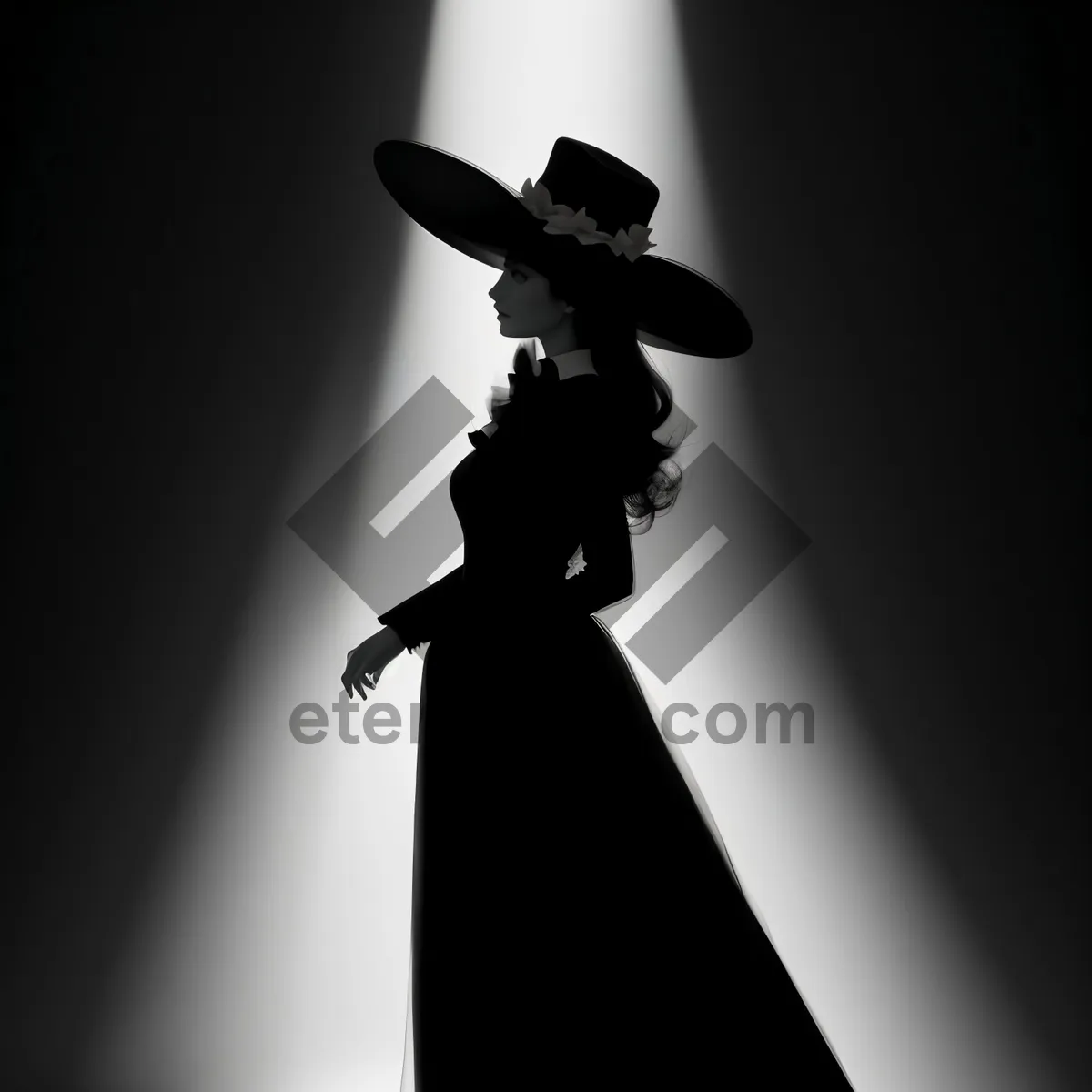 Picture of Silhouette person at cemetery in black.