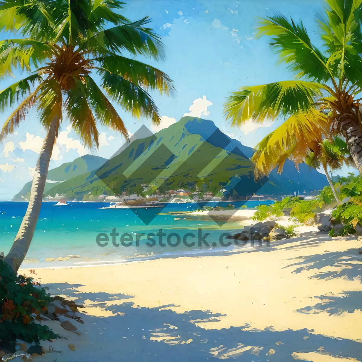 Picture of Tropical Beach Paradise - Palm Trees, Turquoise Water