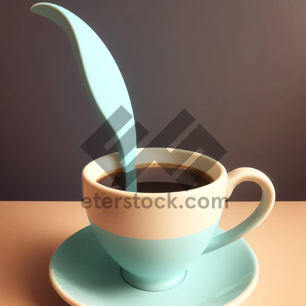 Picture of Steamy Morning Mug: Aromatic Coffee with Brown Spoon