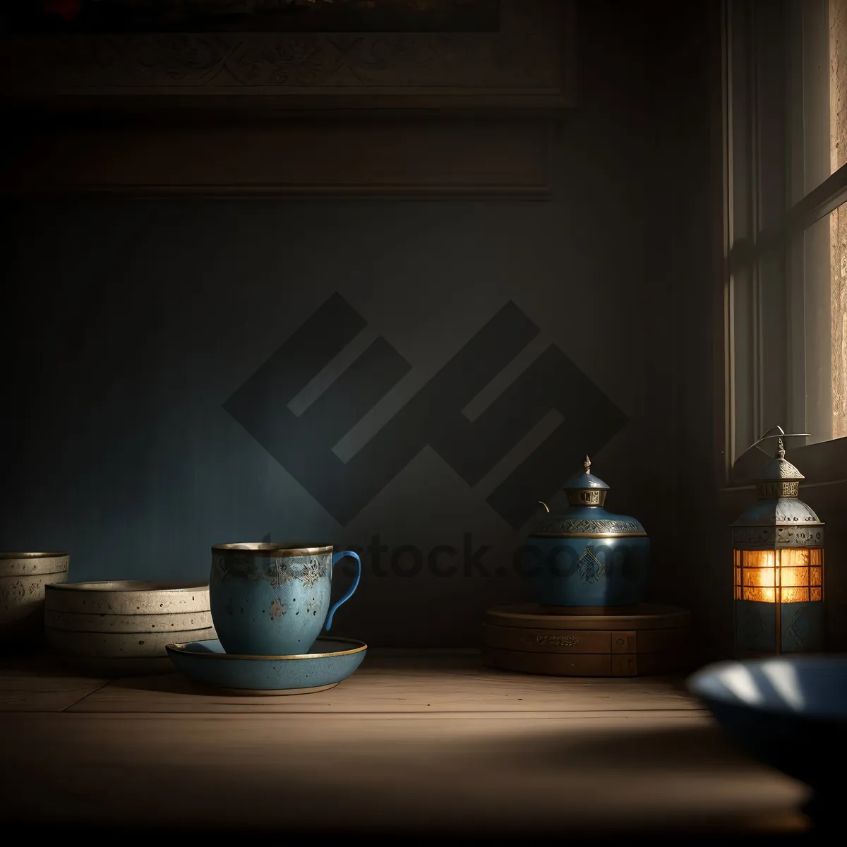 Picture of Hot Cup of Morning Coffee on Windowsill