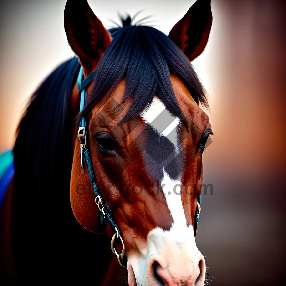 Picture of Brown Stallion in a Rural Ranch