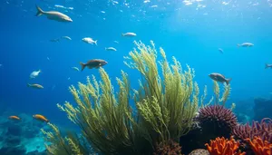 Bright Tropical Fish Swimming in Sunlit Coral Reef