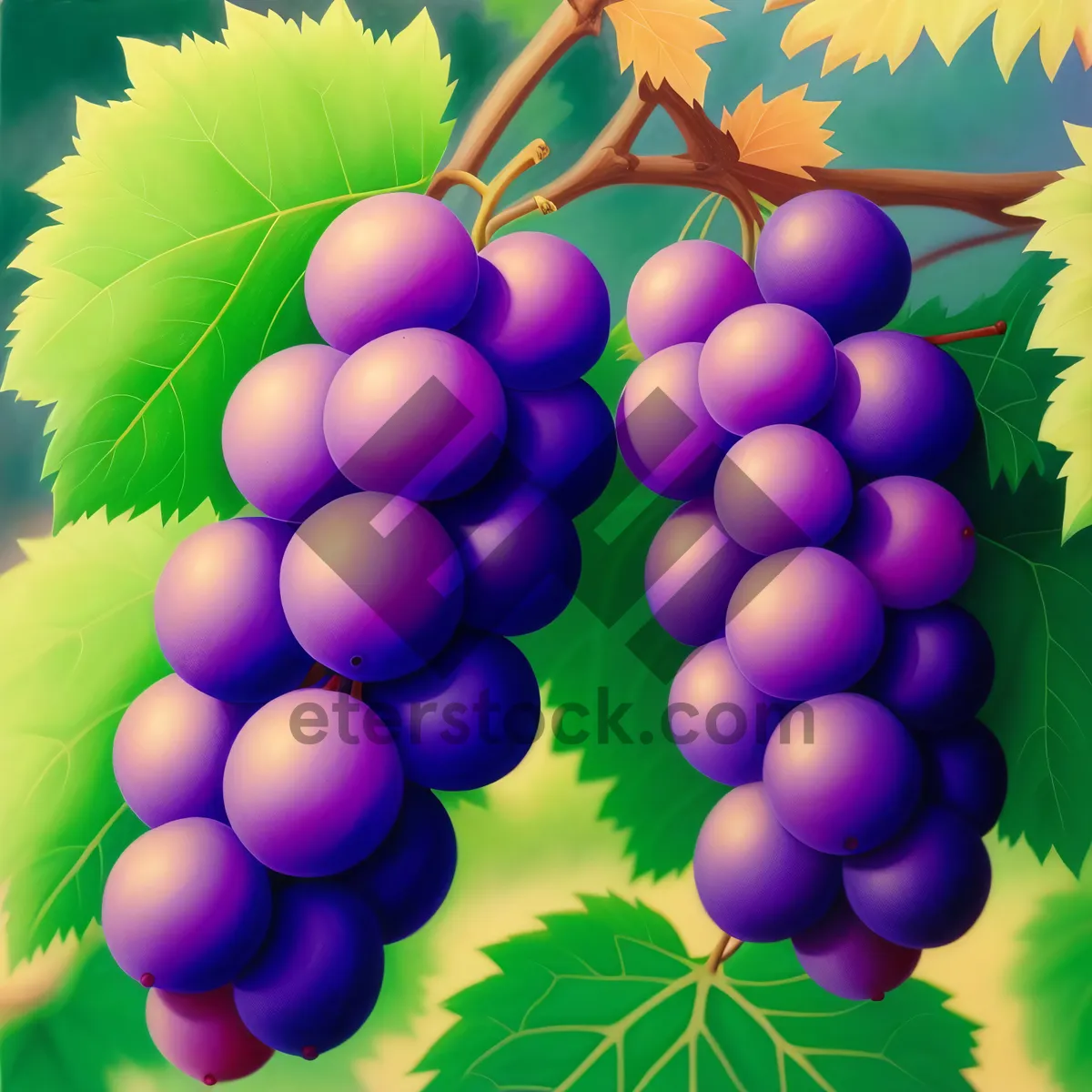 Picture of Floral Graphic Design with Leaf and Grape - Artful Decoration