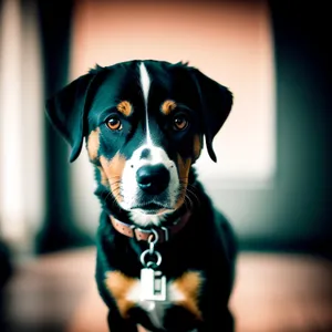 Cute Black Swiss Mountain Dog Puppy Portrait