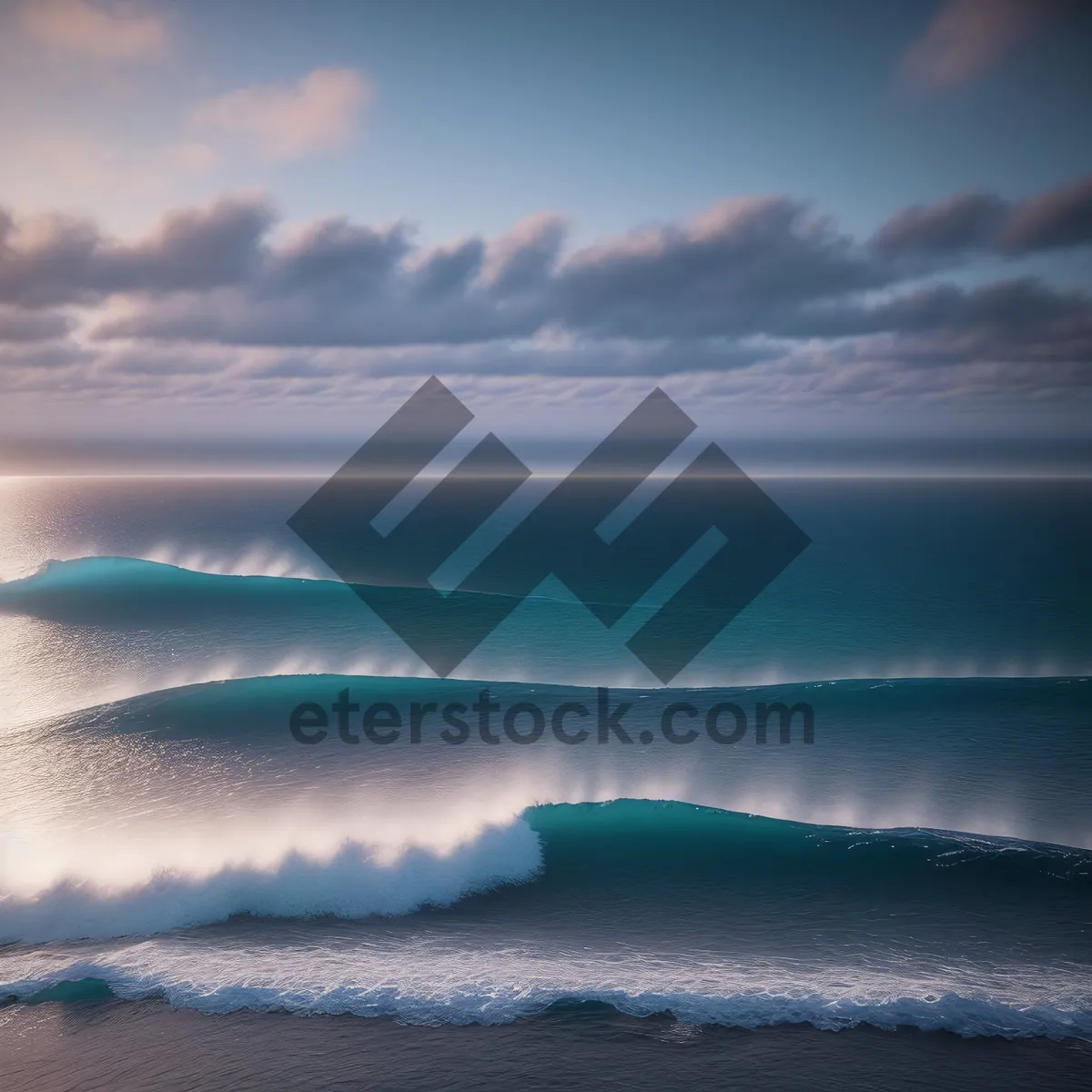 Picture of Golden Dusk: Tranquil Beach Sunset Over Ocean Waves