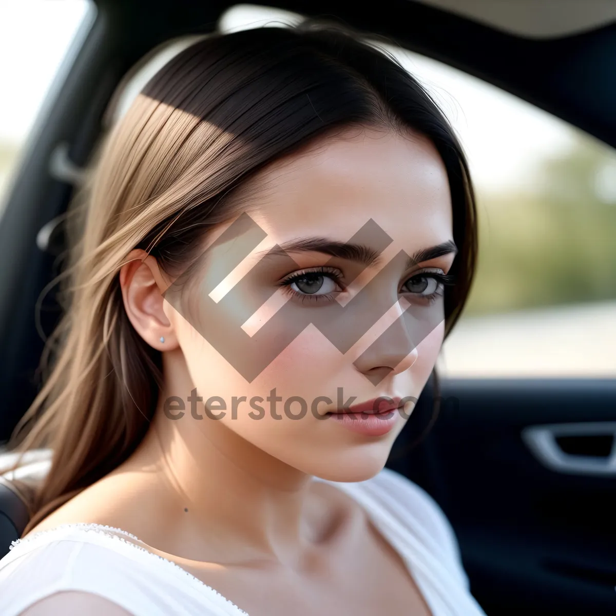 Picture of Smashing Safety: Happy Businesswoman in Attractive Seatbelt Restraint