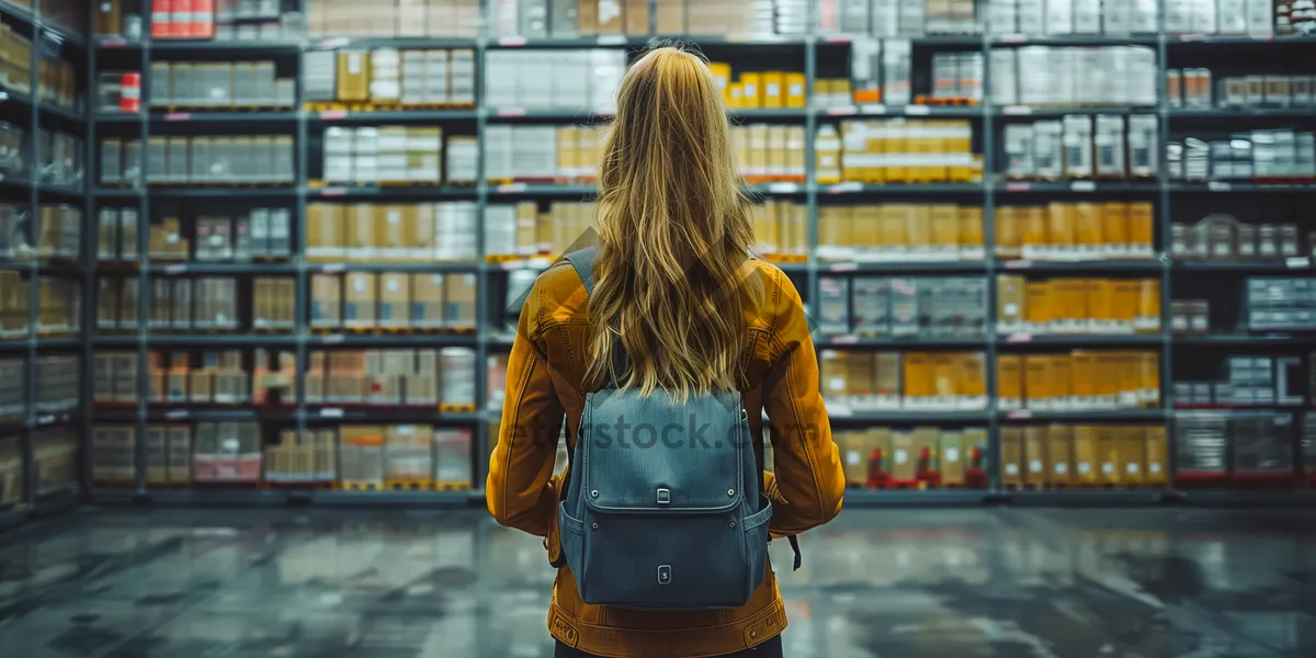 Picture of Happy woman smiling while shopping at supermarket.