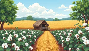 Yellow Pumpkin Field with Wheat and Parasol Resting Area.