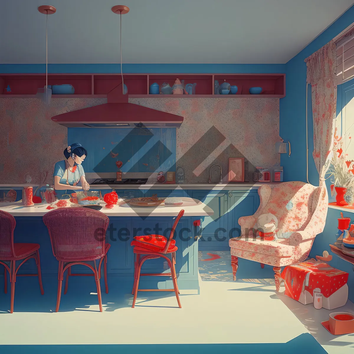 Picture of Modern Dining Hall with Wooden Chairs