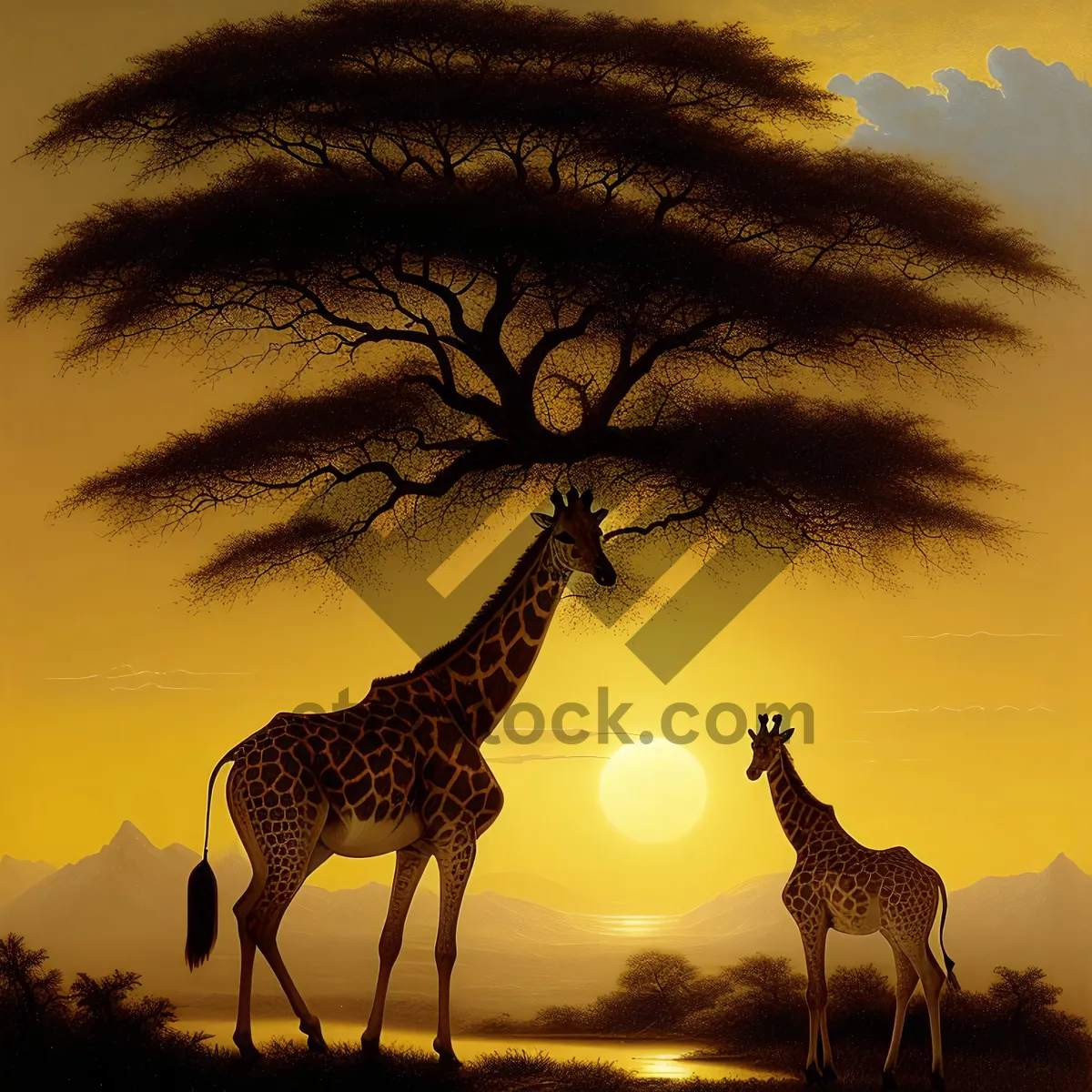 Picture of Sunset Serenade: Majestic Giraffe in Wild Safari Landscape