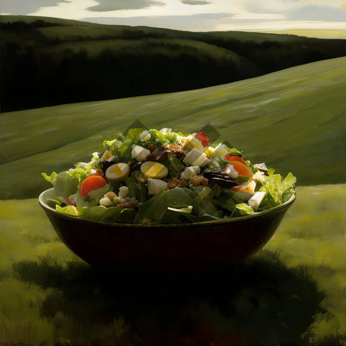 Picture of Healthy gourmet seafood salad in bowl for dinner dish
