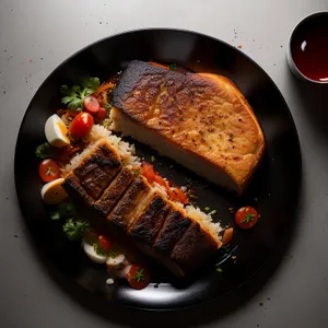 Healthy Vegetable Salad Plate with Grilled Steak & Sauce