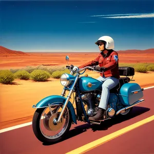 Speedy Outdoor Adventure: Motorcycle Rider in Helmet