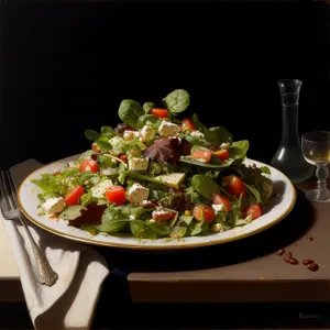 Fresh salad with tomatoes, peppers, and olives