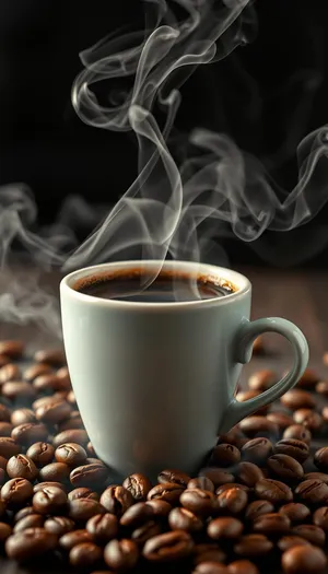 Dark Roasted Coffee in Ceramic Mug on Restaurant Table