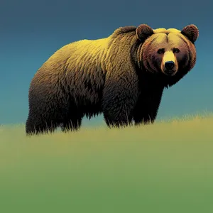 Brown Bear Grazing in Rural Meadow