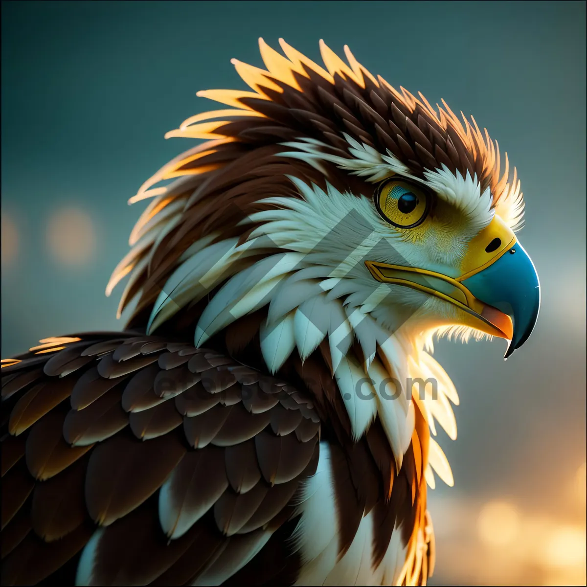 Picture of Majestic Bald Eagle Soaring with Piercing Yellow Eyes