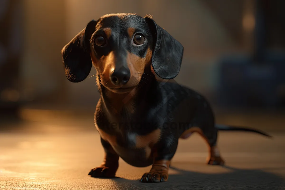 Picture of Cute black studio portrait of loyal puppy dog.