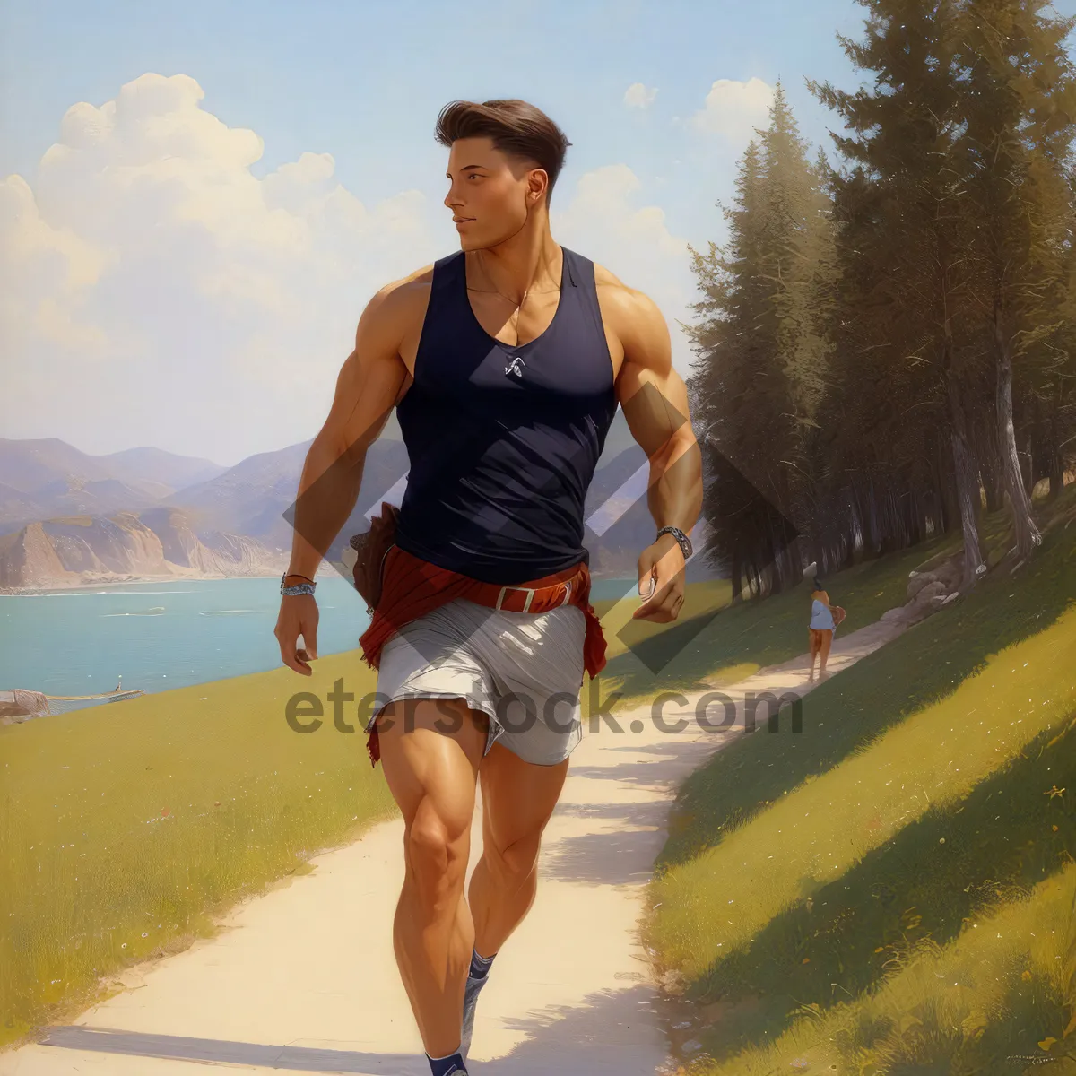 Picture of Active person running in the summer park.