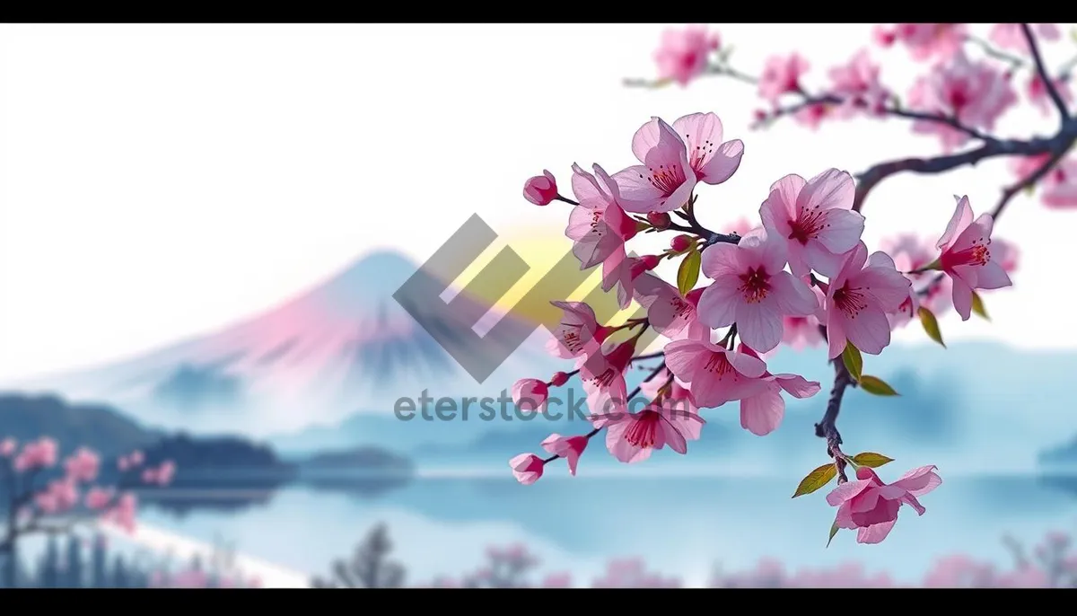 Picture of Spring Cherry Blossoms in Japan Garden - Pink Flowers