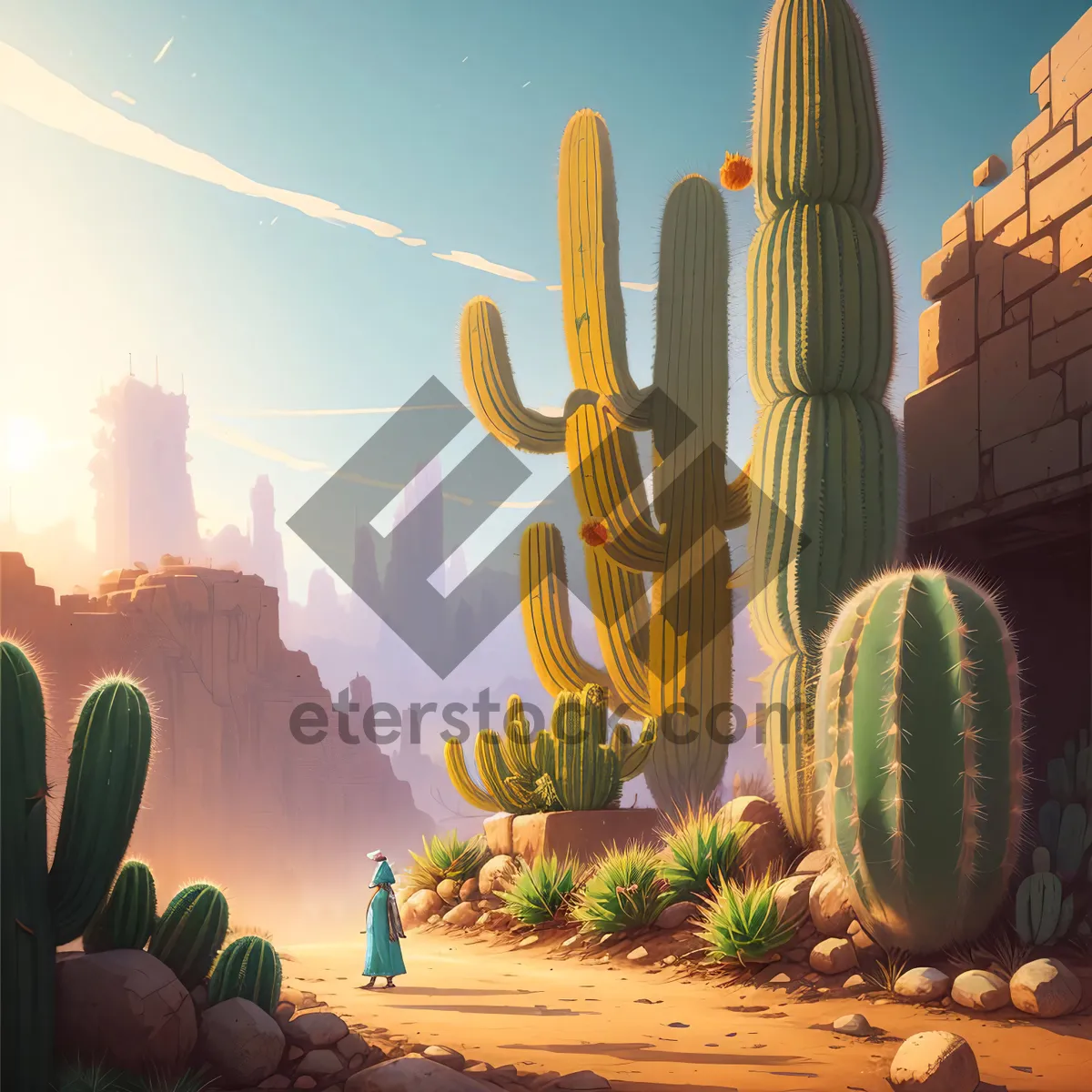 Picture of Desert Serenity: Majestic Saguaro Cactus and Vibrant Sky