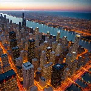 City Twilight: Majestic Skyscrapers Illuminate the Night Sky