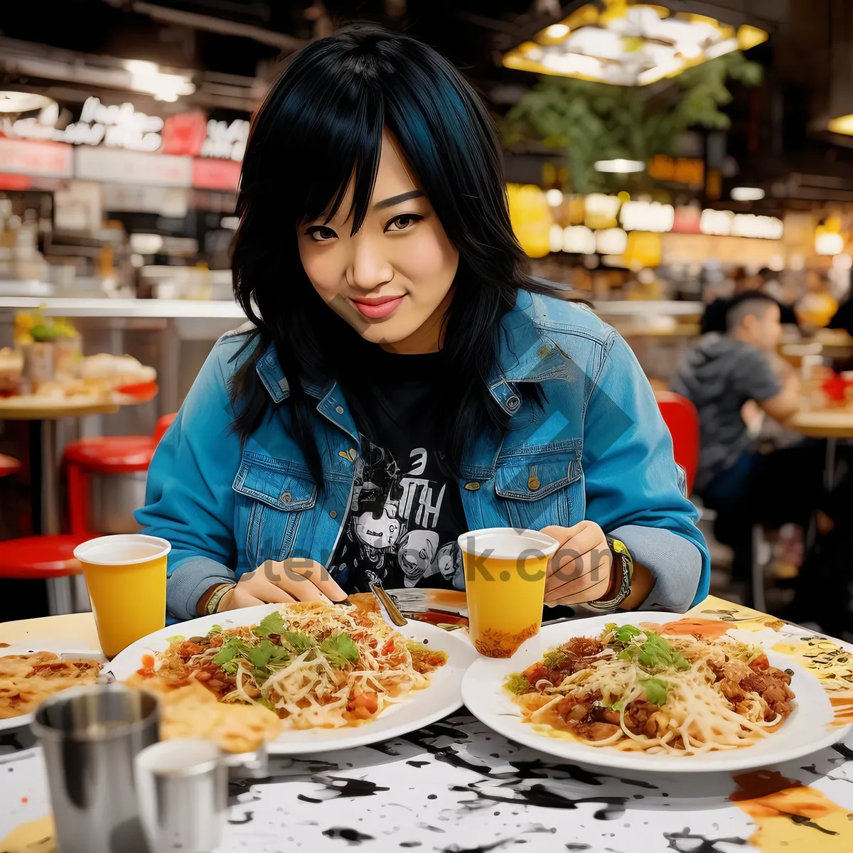 Picture of Happy couple enjoying delicious meal at restaurant table