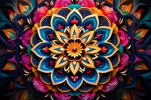 Colorful abstract floral geometric pattern design wallpaper.