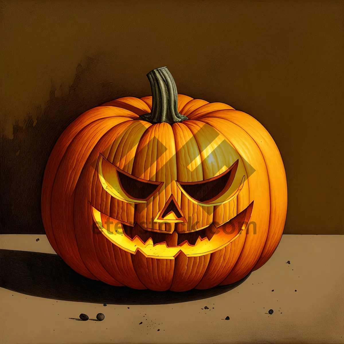 Picture of Scary Pumpkin Lantern in the Dark Night