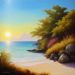 Golden Serenity: Sunset over Tropical Beach