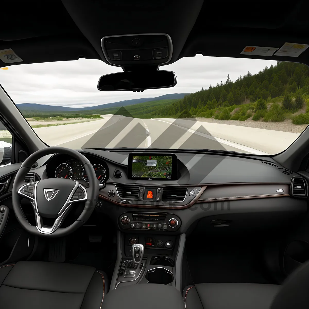 Picture of Modern Car Cockpit with Speedometer and Steering Wheel