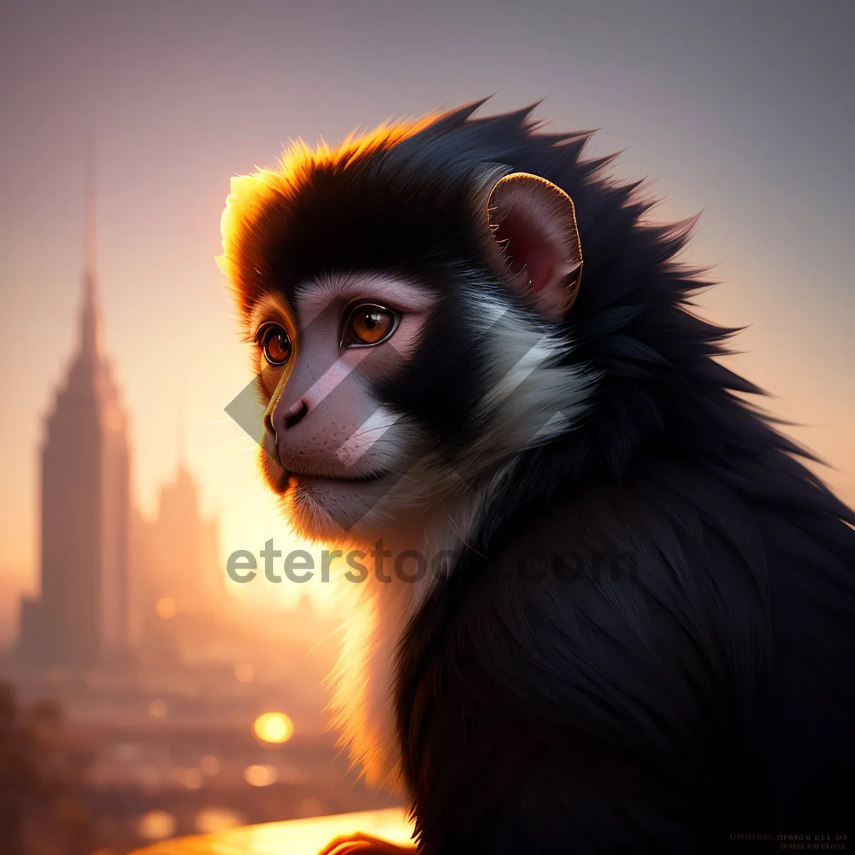Picture of Cute furry primate with captivating black eyes