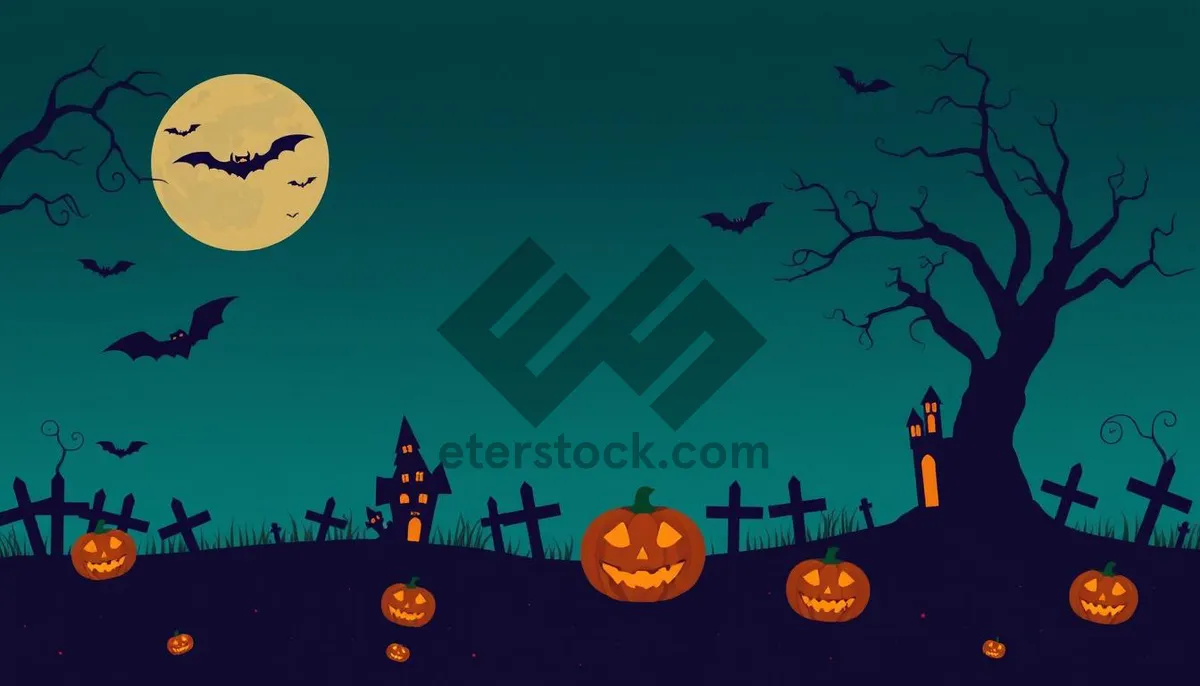 Picture of Halloween Night Silhouette with Moon and Pumpkins